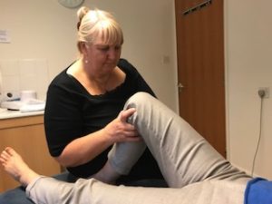 Amatsu Therapist Linda treating knee and back pain in chester image